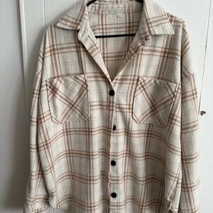 Cream and Brown Plaid Shirt